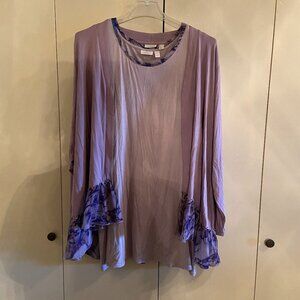 Lavender-Logo Layers Cardigan & Tank with purple detail and ruffled trim Size 3X